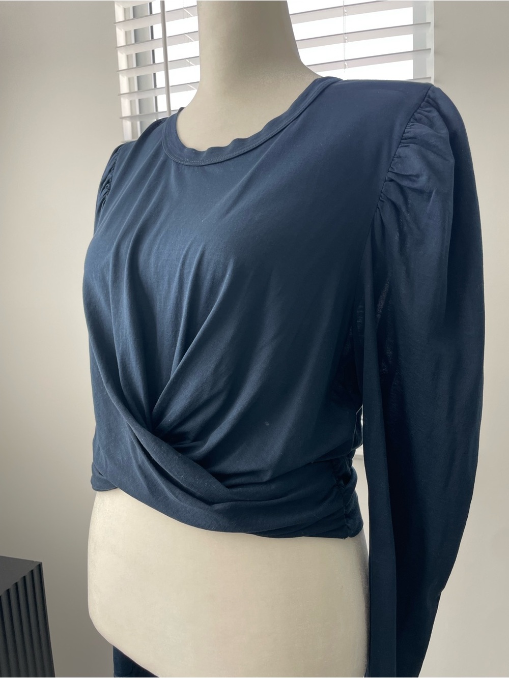 A.L.C. Navy Twist-Front Long Sleeve Top
